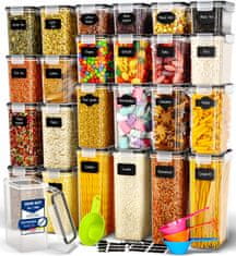 Deco Haus Nádoby na skladovanie - opakovane použiteľné nádoby na skladovanie potravín so vzduchotesným vekom do kuchyne - plast bez BPA - sada 24 kusov - čierna