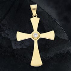 ewena Oceľový kríž s kamienkami z chirurgickej ocele, Farba: Zlatá