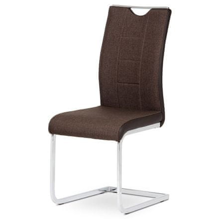 Autronic Moderná jedálenská stolička Jídelní židle chrom / hnědá látka + hnědá koženka (DCL-410 BR2)