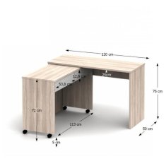 KONDELA Rozkladací PC stôl so šuplíkmi, dub sonoma/biela, VERSAL NEW