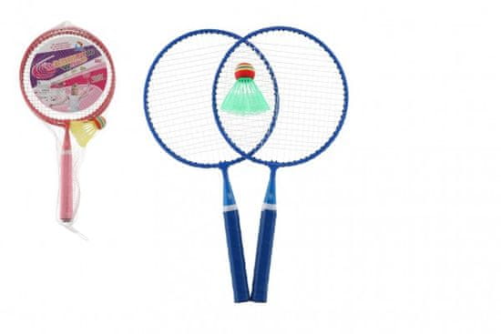 Teddies Badminton sada detská kov/plast 2 pálky + 1 košíček 2 farby v sieťke
