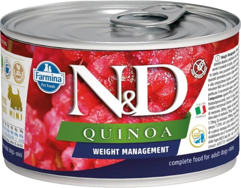 N&D QUINOA Dog konz. Weight Management Lamb & Broccoli Mini 140 g