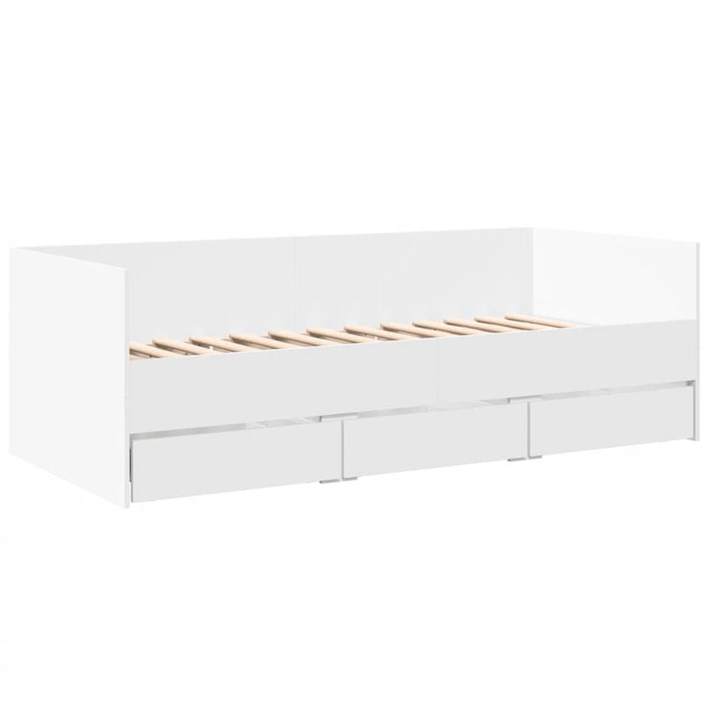 Vidaxl Denná posteľ so zásuvkami biela 75x190 cm kompozitné drevo