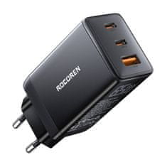 slomart Sieťová nabíjačka Rocoren GaN Pro 65W, 2x USB-C, USB (čierna)