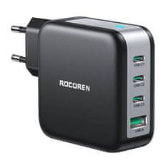 slomart Sieťová nabíjačka Rocoren 3x USB-C, 1x USB, Power Delivery 3.0, GaN, 100W (čierna)