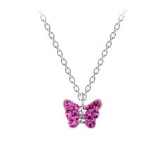 Flor de Cristal Detský strieborný náhrdelník s motýľom