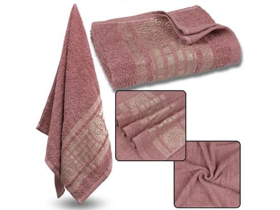 sarcia.eu Ružový bavlnený uterák so zlatou výšivkou, uterák na ruky 48x100 cm x1