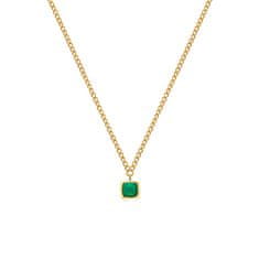 Hot Diamonds Jemný pozlátený náhrdelník so zeleným achátom a diamantom Gemstones DN197
