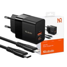 Mcdodo Mcdodo CH-1952 USB + USB-C, 20W sieťová nabíjačka + kábel USB-C na Lightning (čierny)