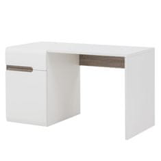 KONDELA PC stôl, biela extra vysoký lesk HG/dub sonoma tmavý truflový, LYNATET TYP 80