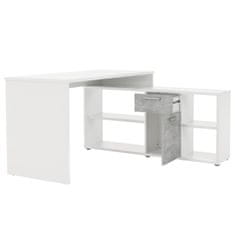 KONDELA PC stôl, biela/betón, NOE NEW