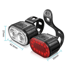 Camerazar USB sada svetla na bicykel s predným a zadným reflektorom, vodotesná, technické materiály PC, 43 x 27 mm