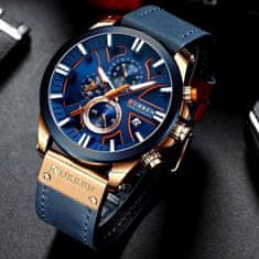 Camerazar Pánske vojenské hodinky CURREN, kožený remienok, modro-zlatý dizajn, s chronografom