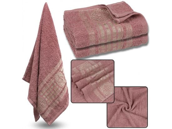 sarcia.eu Ružový bavlnený uterák so zlatou výšivkou, uterák na ruky 48x100 cm x2