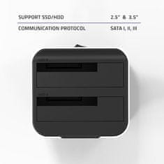 Qoltec Dokovacia stanica HDD pre 2,5" 3,5" SSD | SATA III | USB 3.0 | Super speed 5Gb/s | s funkciou offline klonovania