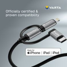 VARTA kábel 3v1 USB-A - Lightning/microUSB/USB-C, 12W, 2m