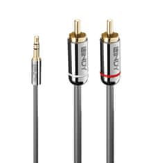 Lindy Kábel 3,5mm stereo/2xCinch M/M 0.5m, sivý, pozl. konektor, Slim, Cromo Line