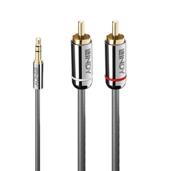 Lindy Kábel 3,5mm stereo/2xCinch M/M 1m, sivý, pozl. konektor, Slim, Cromo Line