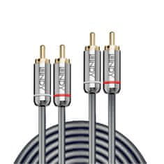 Lindy Kábel Cinch 2x audio M/M 10m, sivý, pozl. konektor, Slim, Cromo Line