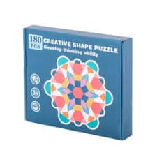 KIK Drevené puzzle MONTESSORI, farebné mozaikové tvary, 180 dielikov