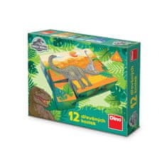 Dino Toys Drevené licenčné kocky Jurský svet - 12 kociek