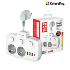 ColorWay Predlžovací kábel ColorWay CW-CHE24PDW (2x220V/3xUSB-A/1xUSB-C) - biely