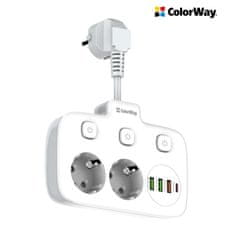 ColorWay Predlžovací kábel ColorWay CW-CHE24PDW (2x220V/3xUSB-A/1xUSB-C) - biely