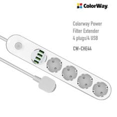 ColorWay Predlžovací kábel ColorWay CW-CHE44W (4x eurozásuvka, 4x USB), biela