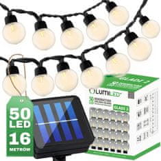 LUMILED Solárne záhradné svietidlo LED svetelná reťaz 16,70m GIRLANDA GLADI 2 s 50 LED dekoratívnymi guličkami 3000K Teplá biela