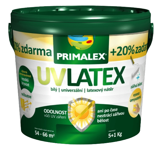 Primalex UV LATEX - Matná umývateľná farba s vysokou belosťou (biela, 6 kg)