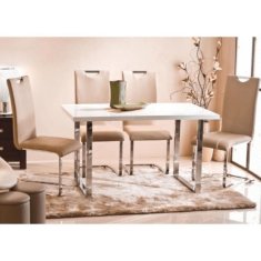 KONDELA Jedálenský stôl, biela HG + chróm, 130x80 cm, TALOS