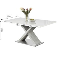 KONDELA Jedálenský stôl, biela s vysokým leskom HG/betón, 160x90 cm, FARNEL