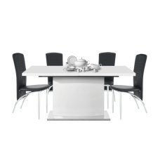 KONDELA Rozkladací jedálenský stôl, biela vysoký lesk HG, 160-200x90 cm, KORINTOS