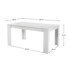 KONDELA Jedálenský stôl, biela, 140x80 cm, TOMY NEW