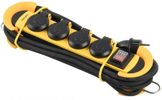 Philips prodlužovací kábel 230V, 5m, 4 zásuvky + vypínač, IP44, žltá/čierna