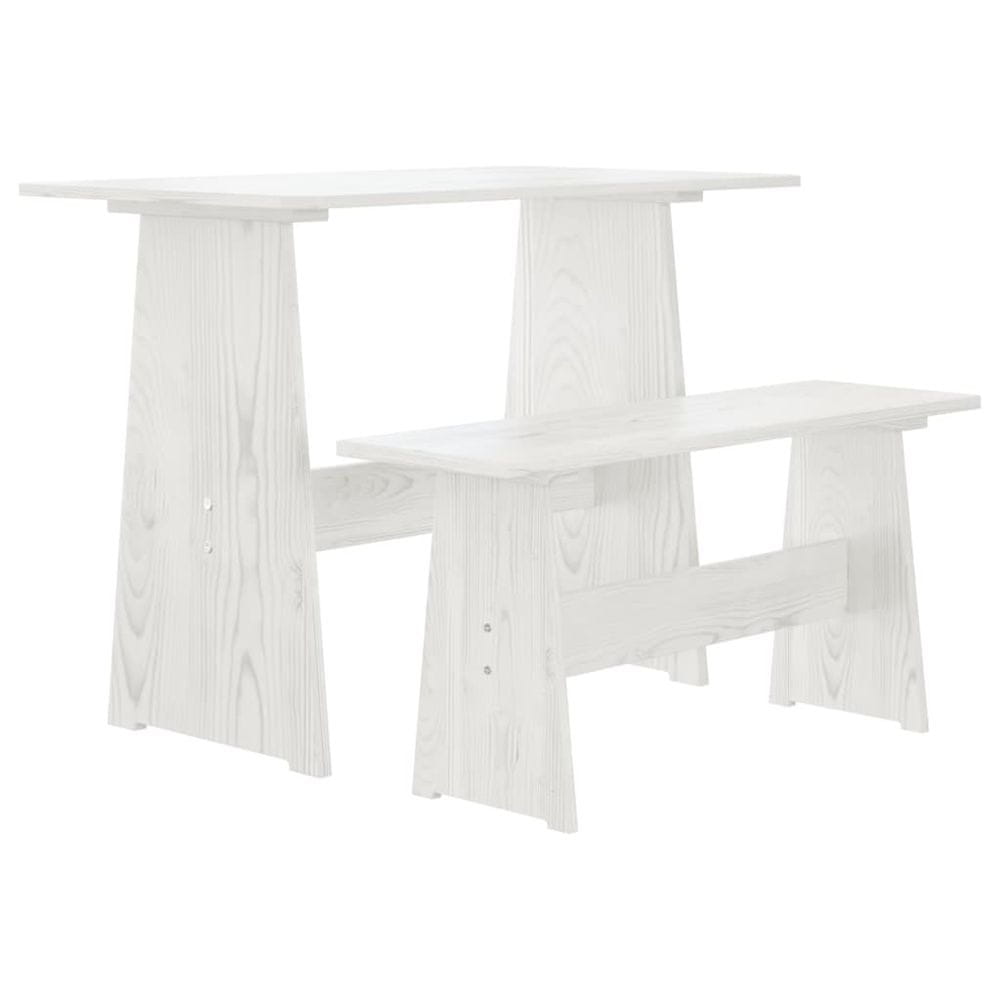 Vidaxl Jedálenský stôl s lavicou, biely, borovicový masív