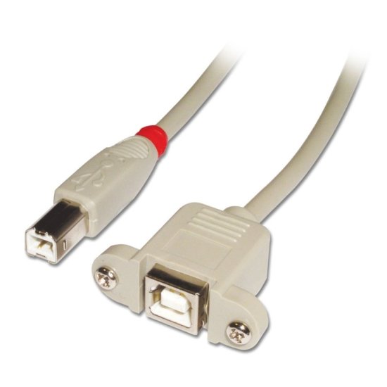 Lindy Kábel USB 2.0 B-B M/F 0.5m, High Speed, sivý, s panelovým konektorom