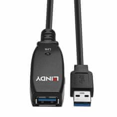 Lindy Kábel USB 3.0 A-A M/F 15m, Super Speed, čierny, AKTÍVNY, Slim