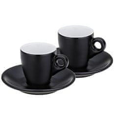 Kela Mattia čierne keramické šálky na espresso s tanierikmi 2 x 50 ml