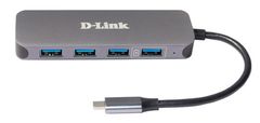 D-Link USB Hub USB-C na 4x USB 3.0 s funkcí Power Delivery - šedý