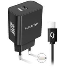 Aligator Nabíječka do sítě Power Delivery 20W, USB-C + USB-C kabel - černá