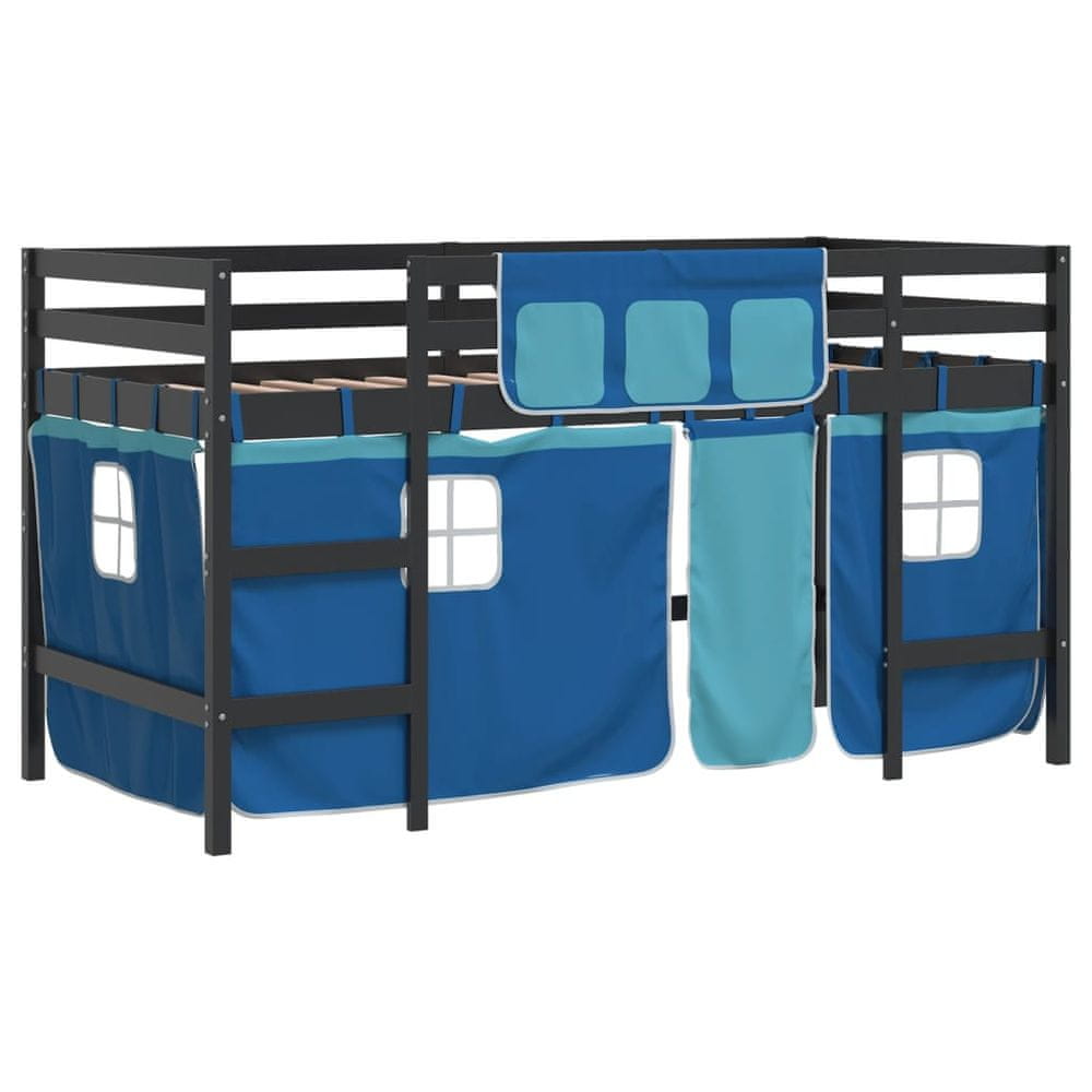 Vidaxl Detská vyvýšená posteľ závesy modrá 80x200 cm masívna borovica