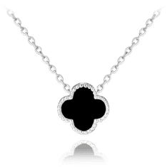 MINET Strieborný náhrdelník štvorlístok s onyxom