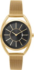 MINET Zlaté dámske hodinky ICON GOLD MESH s čiernym ciferníkom