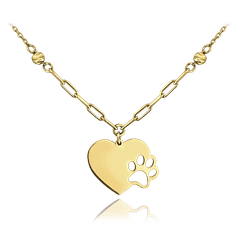 MINET Zlatý náhrdelník srdce s labkou Au 585/1000