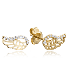 MINET Elegantné zlaté náušnice krídla s bielymi zirkónmi Au 585/1000 1,05g