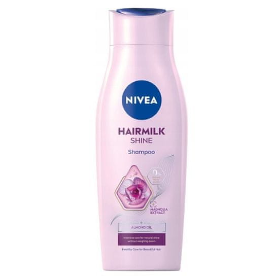 Nivea Ošetrujúci šampón s mliečnymi a hodvábnymi proteínmi na unavené vlasy bez lesku Hair milk Shine ( Ca