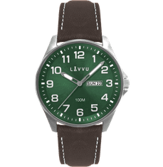 LAVVU Pánske hodinky z nehrdzavejúcej ocele BERGEN Green / Top Grain Leather so svietiacimi číslami