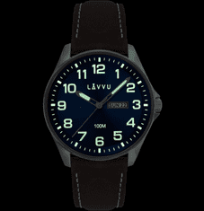 LAVVU Pánske hodinky z nehrdzavejúcej ocele BERGEN Blue / Top Grain Leather so svietiacimi číslami