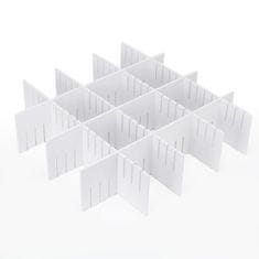 HOME & MARKER® Univerzálny plastový rozdeľovací organizér do skrine, šuflíkov, na kozmetické stolíky (4 ks, biela farba) | DIVIDERSY